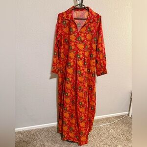 100% Cotton Floral Red and Orange Maxi Dress